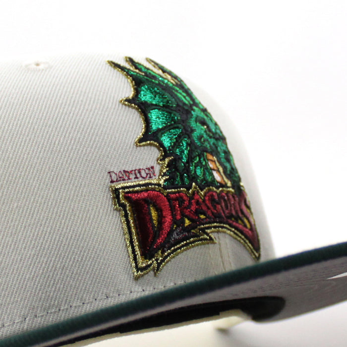 Dayton Dragons D Patch New Era 59Fifty Fitted Hat (Chrome White Dark Green Gray Under Brim)