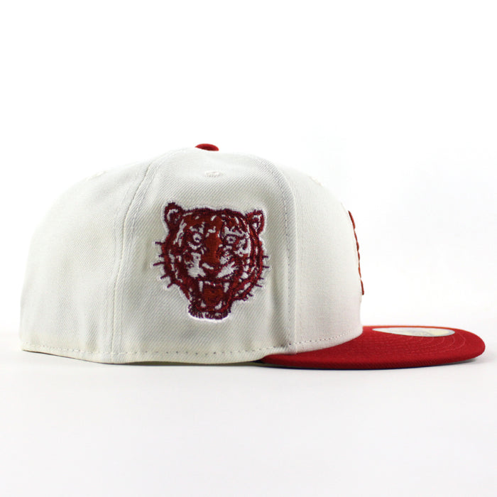 Detroit Tigers Tiger Patch New Era 59Fifty Fitted Hat (Chrome White Scarlet Red Gray Under Brim)