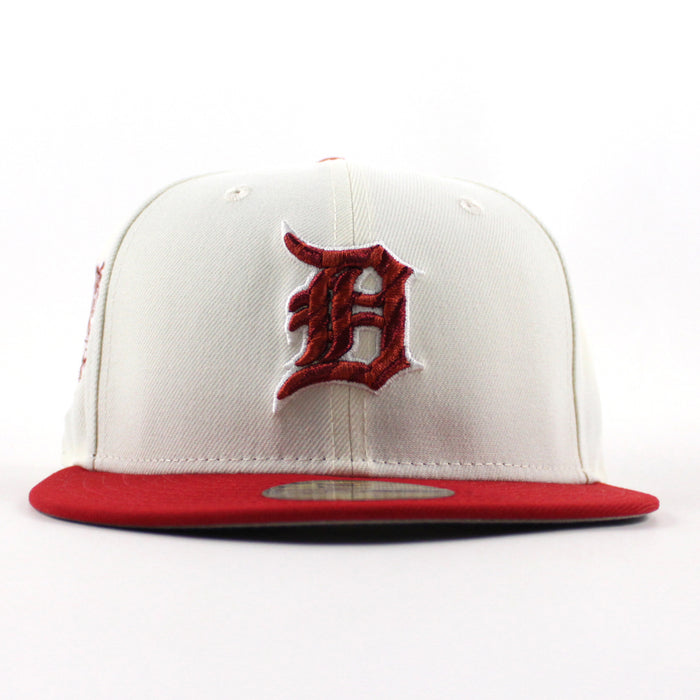 Detroit Tigers Tiger Patch New Era 59Fifty Fitted Hat (Chrome White Scarlet Red Gray Under Brim)