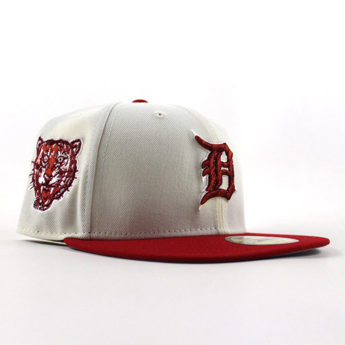Detroit Tigers Tiger Patch New Era 59Fifty Fitted Hat (Chrome White Scarlet Red Gray Under Brim)