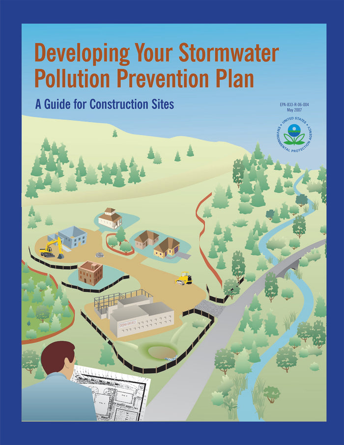 Cover of Developing Your Stormwater Pollution Prevention Plan guide showing illustrated construction site and surrounding landscape