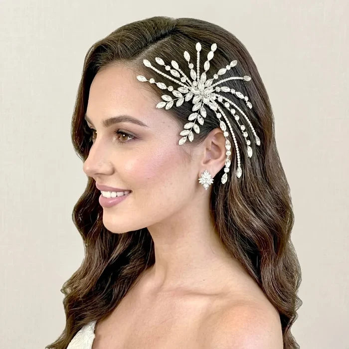Crystal Bridal Headdress in Silver, Champagne & Aqua | Wedding Elegance