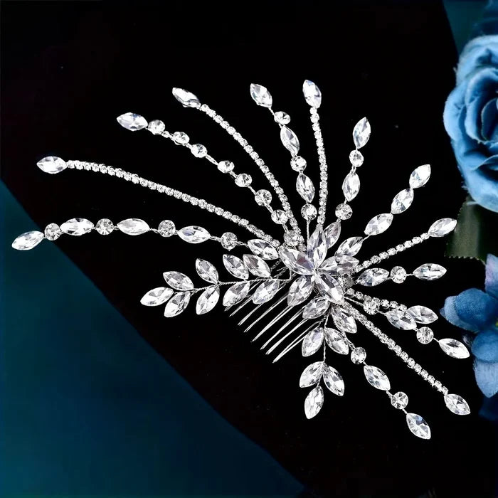 Crystal Bridal Headdress in Silver, Champagne & Aqua | Wedding Elegance