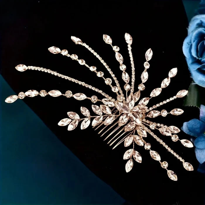 Crystal Bridal Headdress in Silver, Champagne & Aqua | Wedding Elegance