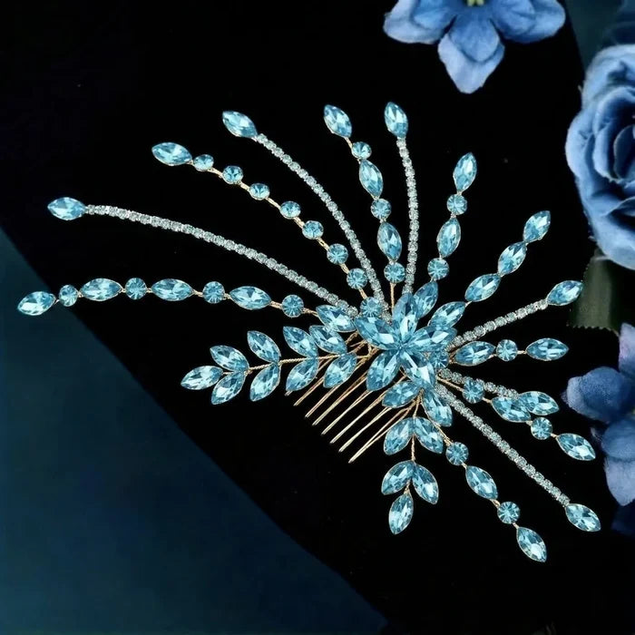Crystal Bridal Headdress in Silver, Champagne & Aqua | Wedding Elegance