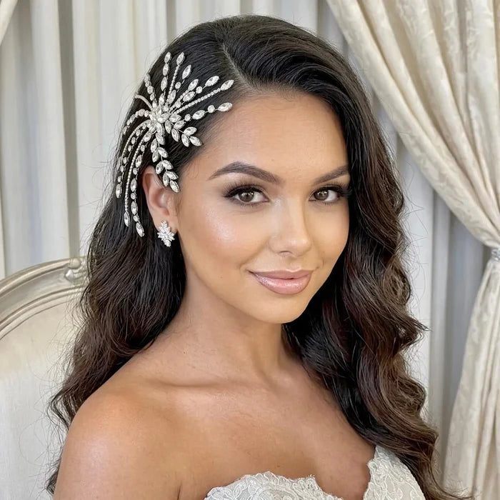 Crystal Bridal Headdress in Silver, Champagne & Aqua | Wedding Elegance