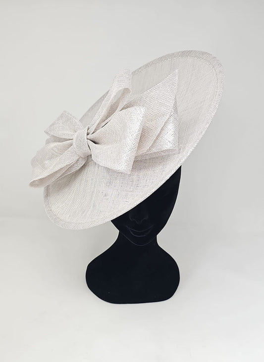 Dove Silver Bow Adorned Large Disc Fascinator