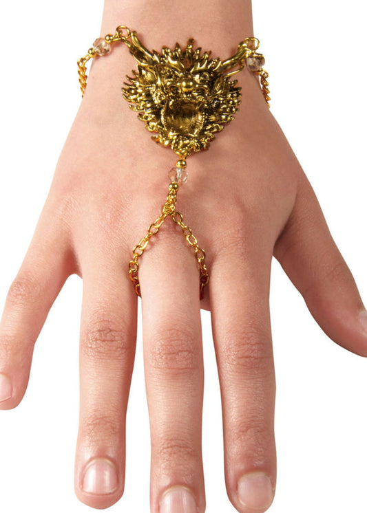 Gold dragon head hand chain finger bracelet worn on hand