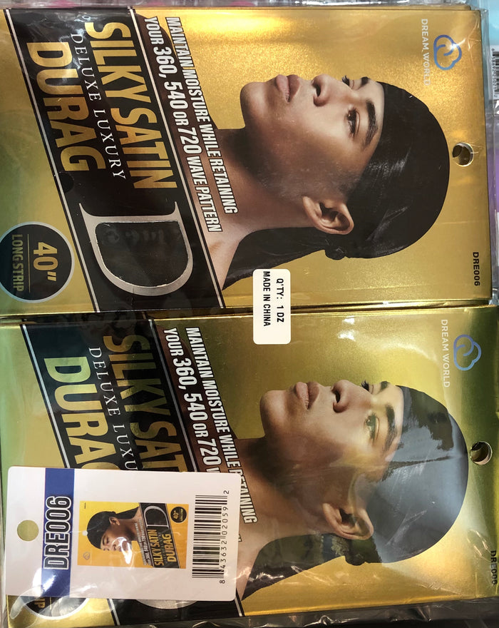 Dream Smooth and Thick Deluxe Du Rag Black #006 - Dozen Pack - Palms Fashion Inc.