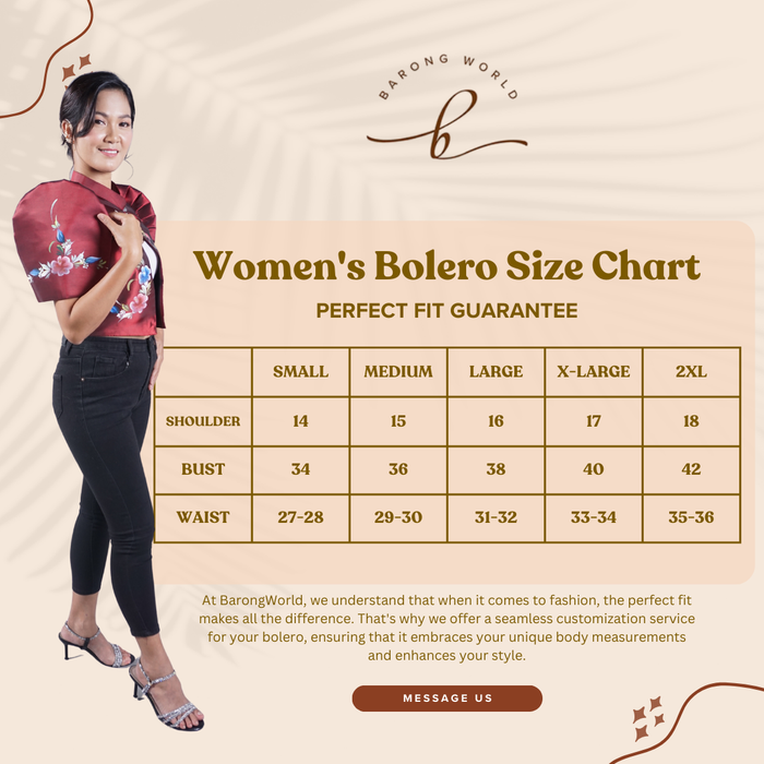 Filipiniana Bolero Size Chart