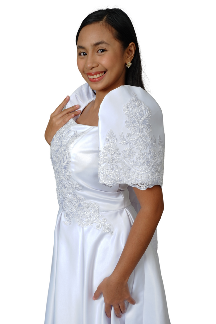 Duchess White Modern Filipiniana Midi Dress