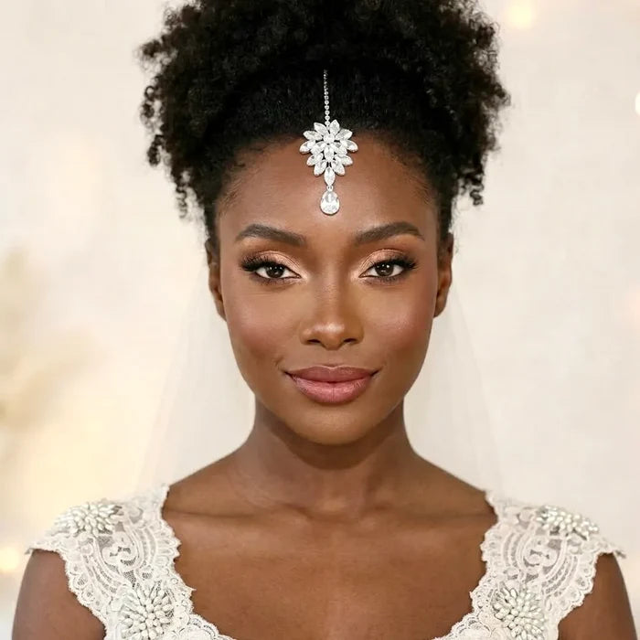 Modern Crystal Bridal Hair Accessory – Silver Wedding Forehead Piece