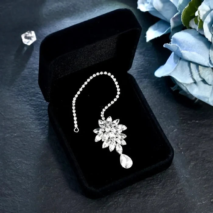Modern Crystal Bridal Hair Accessory – Silver Wedding Forehead Piece