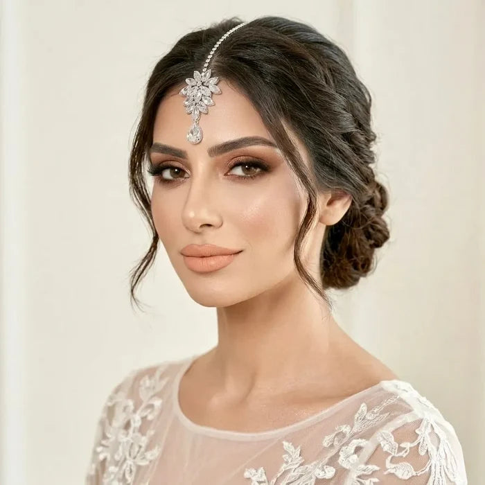Modern Crystal Bridal Hair Accessory – Silver Wedding Forehead Piece