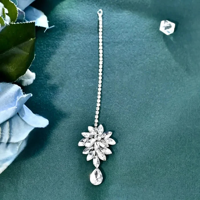 Modern Crystal Bridal Hair Accessory – Silver Wedding Forehead Piece
