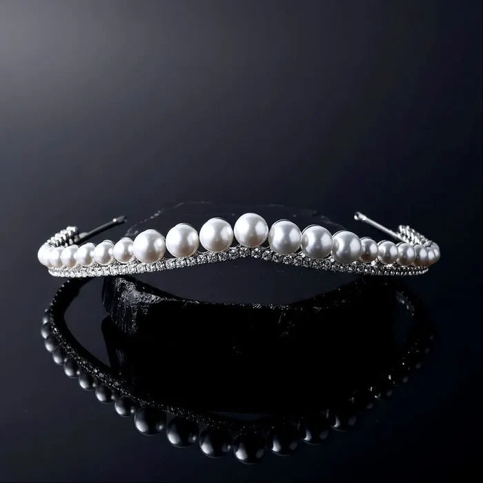 Delicate Pearl & CZ Bridal Tiara | Elegant Silver Wedding Headpiece