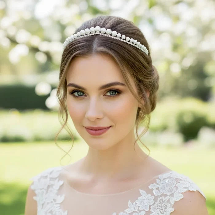 Delicate Pearl & CZ Bridal Tiara | Elegant Silver Wedding Headpiece