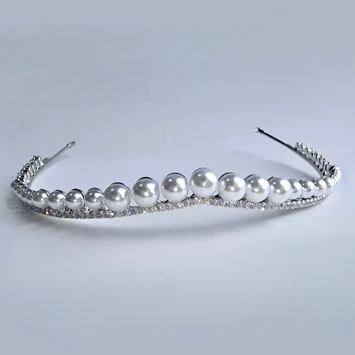 Delicate Pearl & CZ Bridal Tiara | Elegant Silver Wedding Headpiece