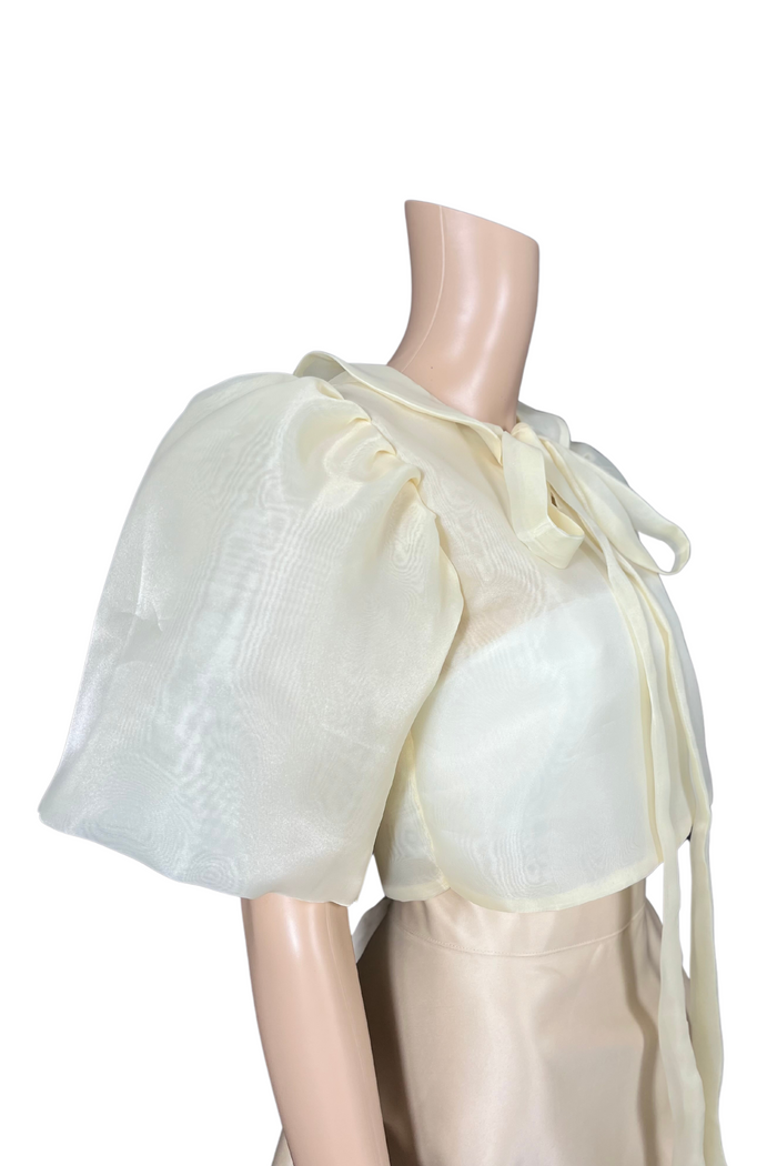 Elegant Light Beige Kimona with Modern Puff Sleeve for Casual Event