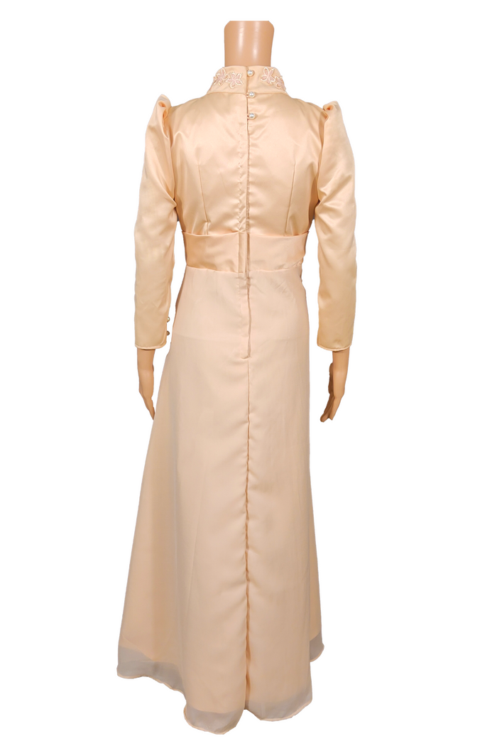 Elegant Long-Sleeve Filipiniana Dress with Flowing Pleats Back Details