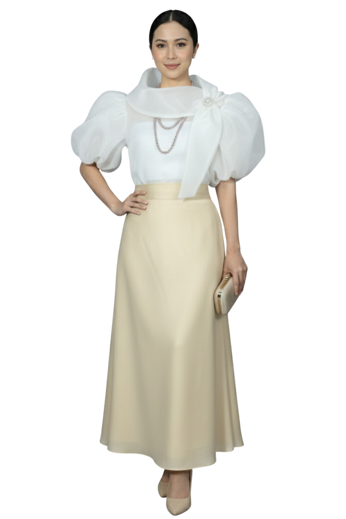 Modern White Filipiniana Kimona