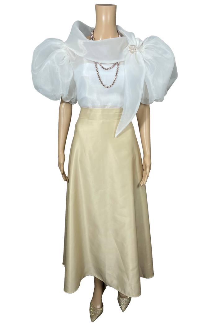 Sheer Cloud Filipiniana Kimona with Modern Puff Sleeve