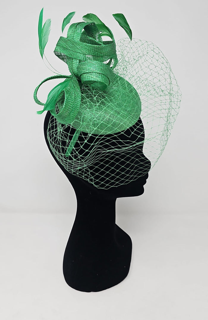 Emerald Green Veil Net Looped Hairband Fascinator