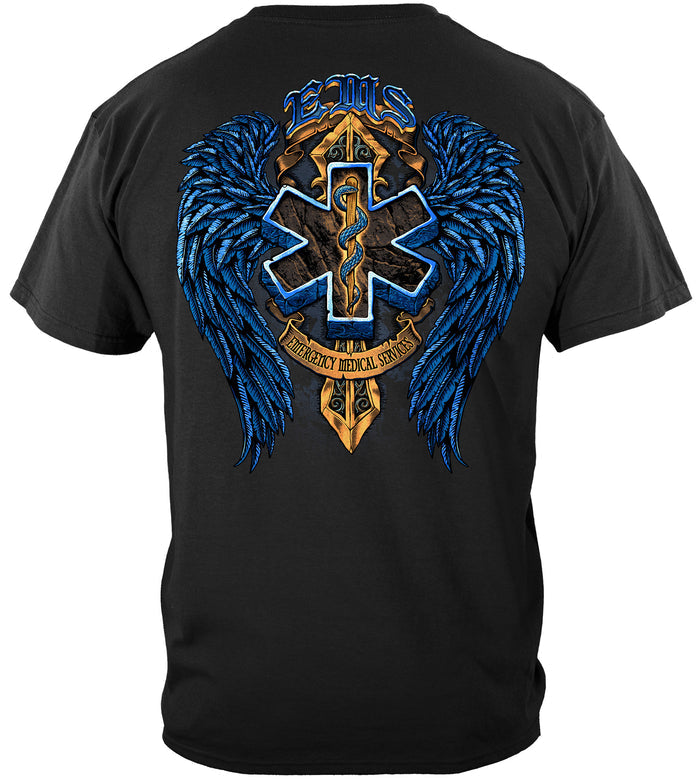 EMS Biker Wings T-Shirt – emergency medical services biker eagle wings fire rescue apparel