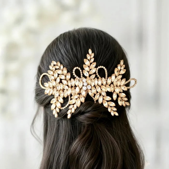Champagne Crystal Bridal Hair Vine in Gold - Flexible Wedding Hair Accessory