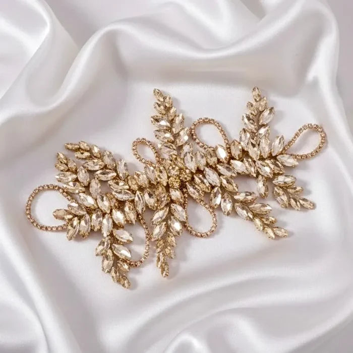 Champagne Crystal Bridal Hair Vine in Gold - Flexible Wedding Hair Accessory