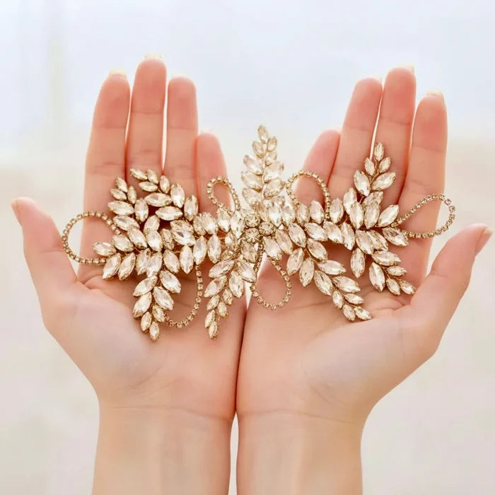 Champagne Crystal Bridal Hair Vine in Gold - Flexible Wedding Hair Accessory