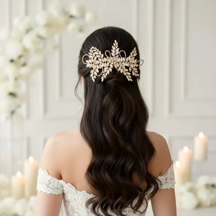 Champagne Crystal Bridal Hair Vine in Gold - Flexible Wedding Hair Accessory