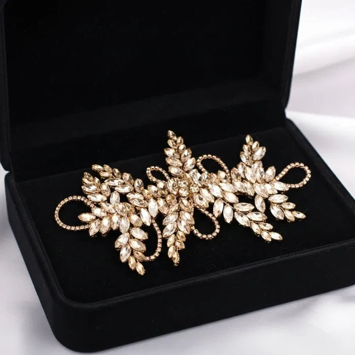 Champagne Crystal Bridal Hair Vine in Gold - Flexible Wedding Hair Accessory