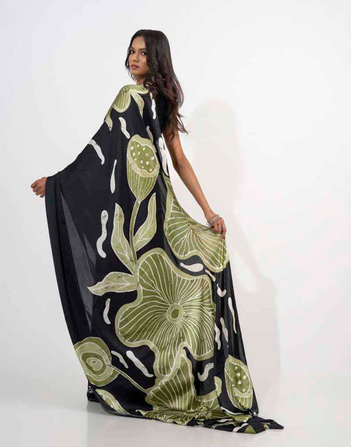 ETHNIC FUSION PRINTED BATIK INSPIRED SILK SAREE