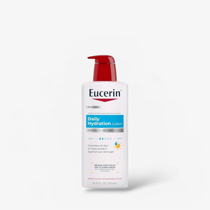 Eucerin Daily Hydration Lotion SPF15 500ml لوشن يوسيرين للترطيب اليومي بعامل حماية من الشمس 15 - Princess Cosmetics Qatar