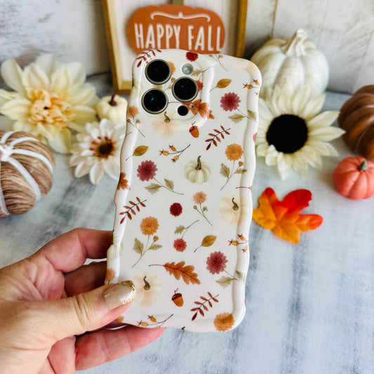 Fall Floral Bliss Wavy Luxe MagSafe Case for iPhone â The hand-illustrated watercolor design features iconic fall elementsâburgundy mums, golden oak leaves, tiny pumpkins, delicate acorns, and warm...