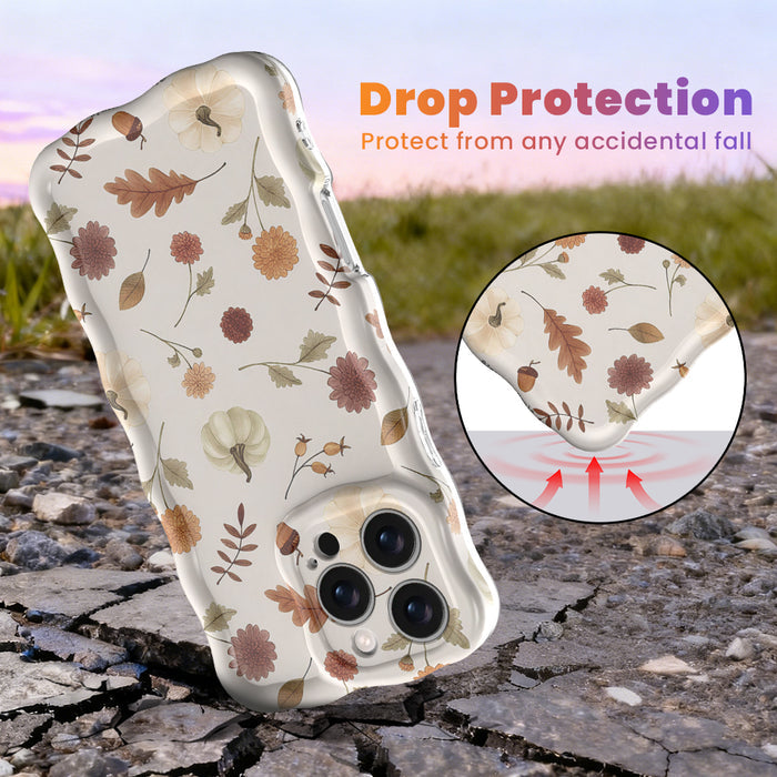 Fall Floral Bliss Wavy Luxe MagSafe Case for iPhone â The hand-illustrated watercolor design features iconic fall elementsâburgundy mums, golden oak leaves, tiny pumpkins, delicate acorns, and warm...