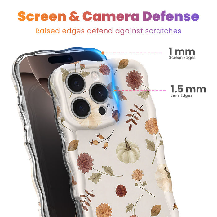 Fall Floral Bliss Wavy Luxe MagSafe Case for iPhone â The hand-illustrated watercolor design features iconic fall elementsâburgundy mums, golden oak leaves, tiny pumpkins, delicate acorns, and warm...