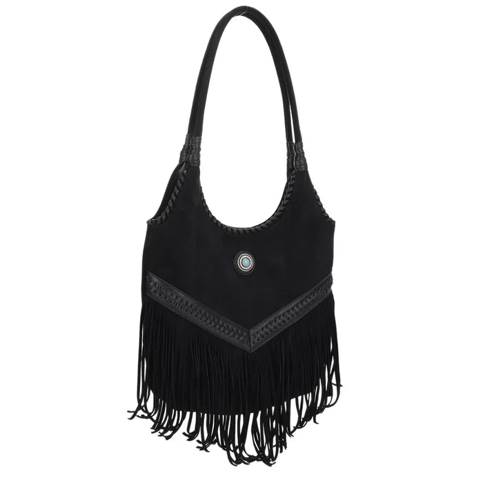 Faux Suede Western Fringe Tote Bag