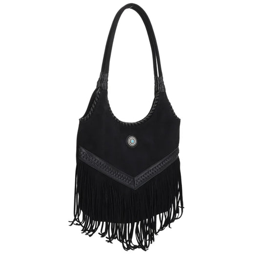 Faux Suede Western Fringe Tote Bag
