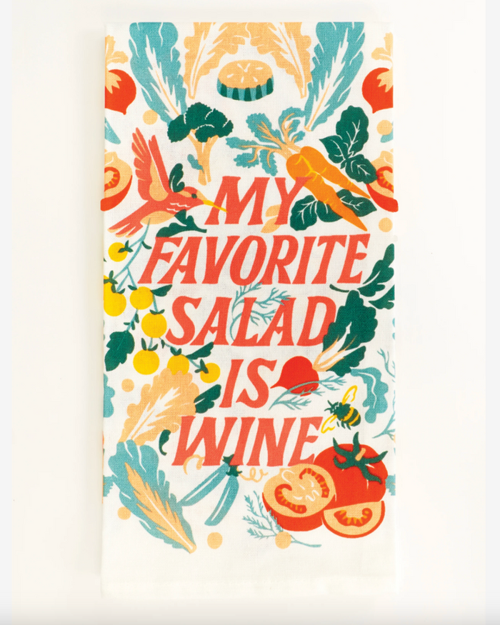 My favorite salad is wine kitchen towel by Blue Q sold by Le Monkey House