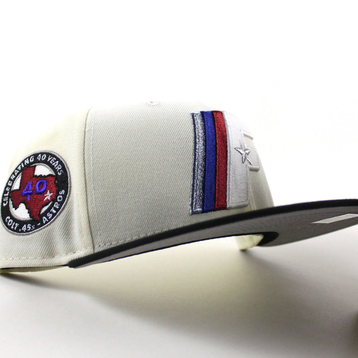 FAYETTEVILLE WOODPECKERS Colt 45s x ASTROS 40 Years Patch New Era 59Fifty Fitted Hat (Chrome White Black Gray Under Brim)