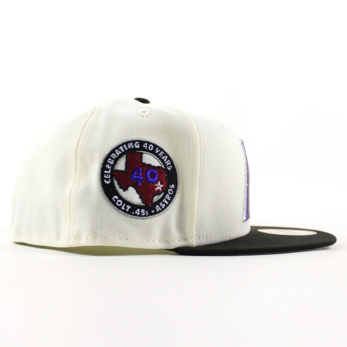 FAYETTEVILLE WOODPECKERS Colt 45s x ASTROS 40 Years Patch New Era 59Fifty Fitted Hat (Chrome White Black Gray Under Brim)