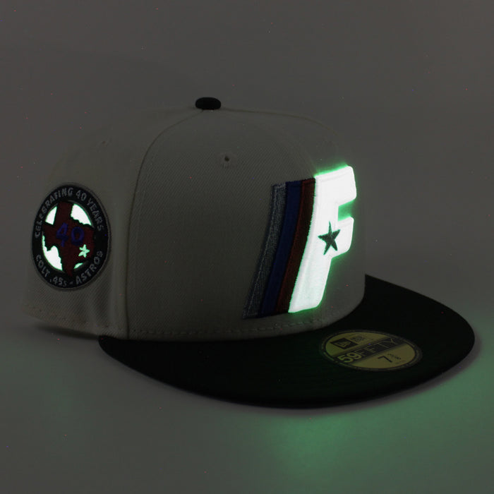 FAYETTEVILLE WOODPECKERS Colt 45s x ASTROS 40 Years Patch New Era 59Fifty Fitted Hat (Chrome White Black Gray Under Brim)
