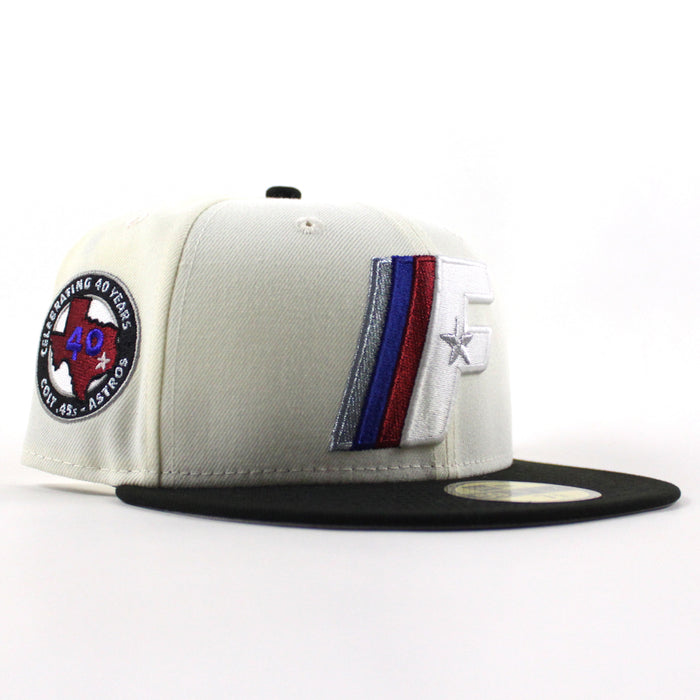 FAYETTEVILLE WOODPECKERS Colt 45s x ASTROS 40 Years Patch New Era 59Fifty Fitted Hat (Chrome White Black Gray Under Brim)