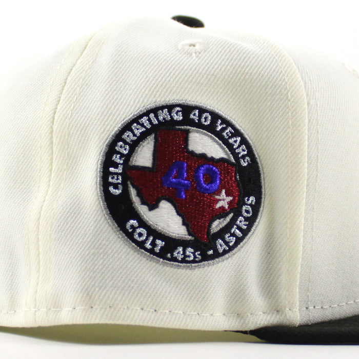 FAYETTEVILLE WOODPECKERS Colt 45s x ASTROS 40 Years Patch New Era 59Fifty Fitted Hat (Chrome White Black Gray Under Brim)