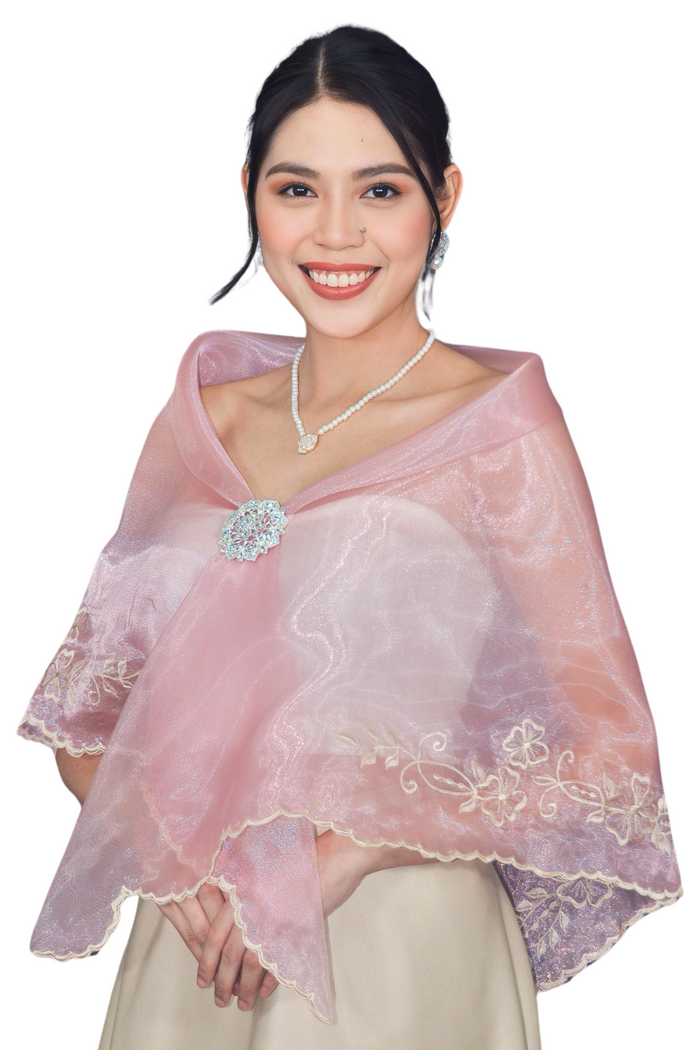Elegant Organza Premium Rose Pink Alampay with Brooch