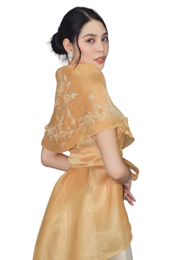 Elegant Filipiniana Premium Golden Yellow Organza Panuelo