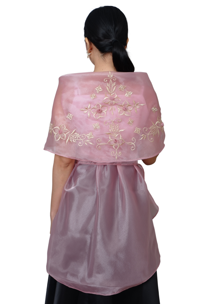 Filipiniana Premium Pink Organza Panuelo Back Detailing