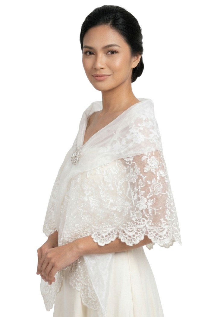 White Floral Filipiniana Alampay